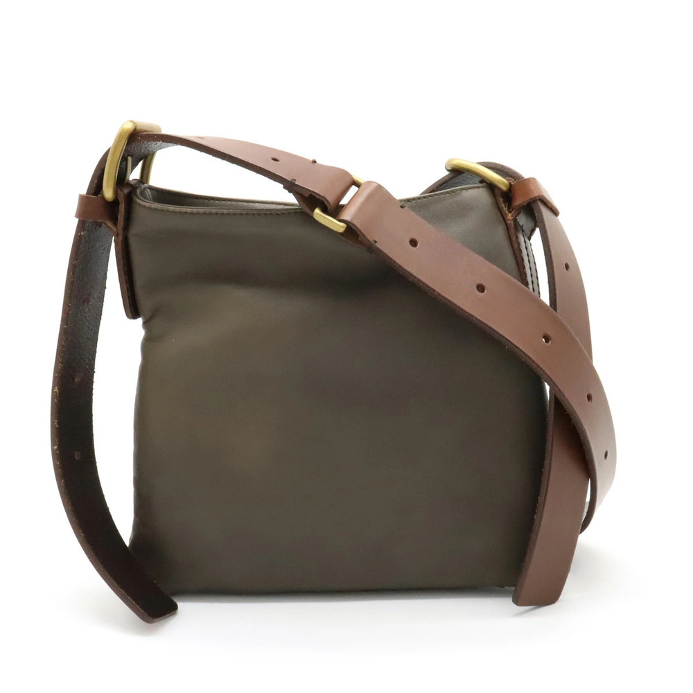 BOTTEGA VENETA Intrecciato Shoulder Bag Pouch Leather Dark Khaki Green Brown